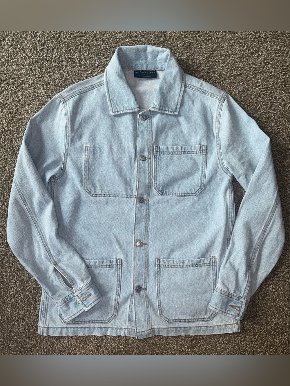 No Boundaries Men’s Denim Chore Jacket Light Wash Button Front 100% Cotton S